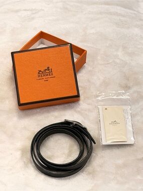 Hermès Leather Double Wrap Bracelet Black 2007 w/Box Papers Fukuoka Japan